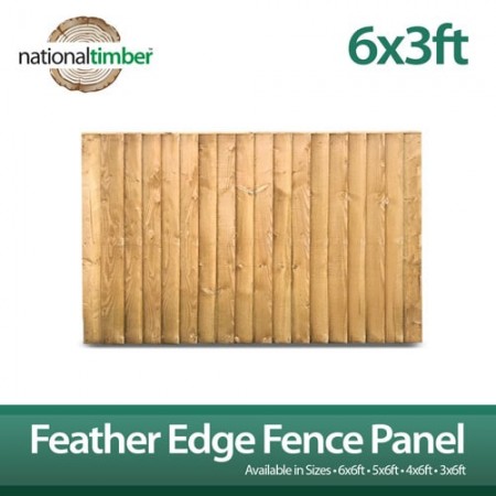 Featheredge Closeboard Fence Panel 6ft x 3ft