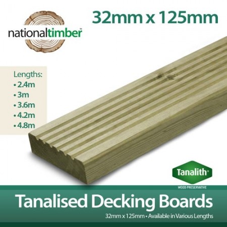 Pressure Tanalised Decking Boards 125mm x 32mm x 4800m