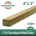 4" x 3" Tanalised C16 Construction Wood Wall Plate 4.8m