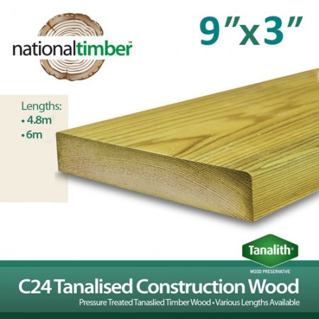C24 Treated Tanalised Timber Structural Studwork 9x3 at 4.8m